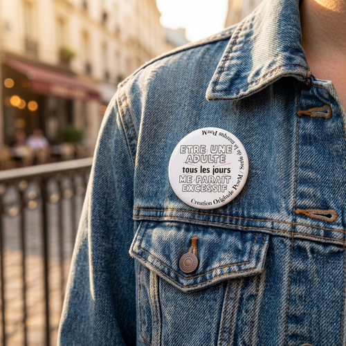 Badge 44 mm « Être une adulte tous les jours me paraît excessif » — Typographie — badge seul