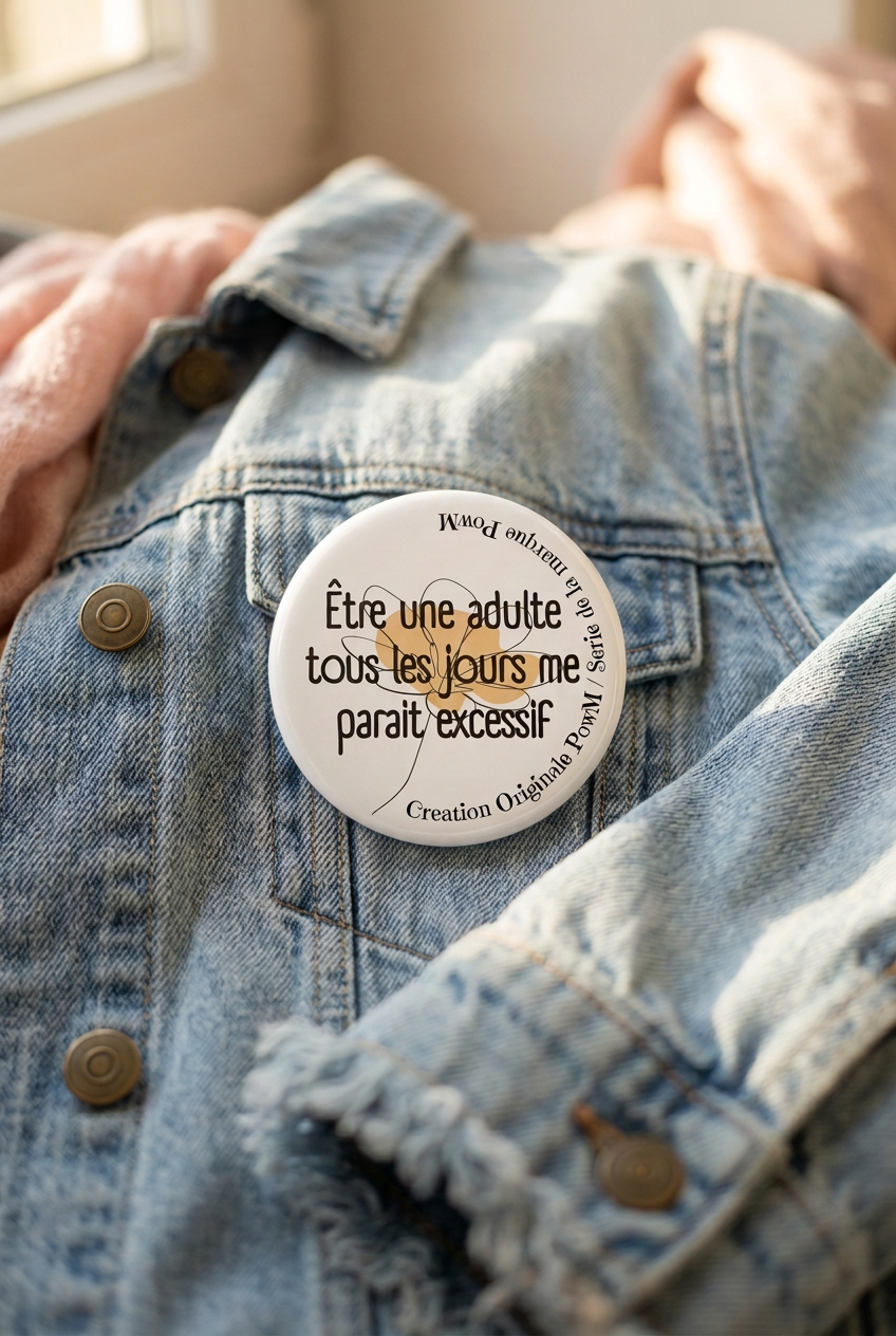 Badge 44 mm « Être une adulte tous les jours me paraît excessif » — Fleur — badge seul