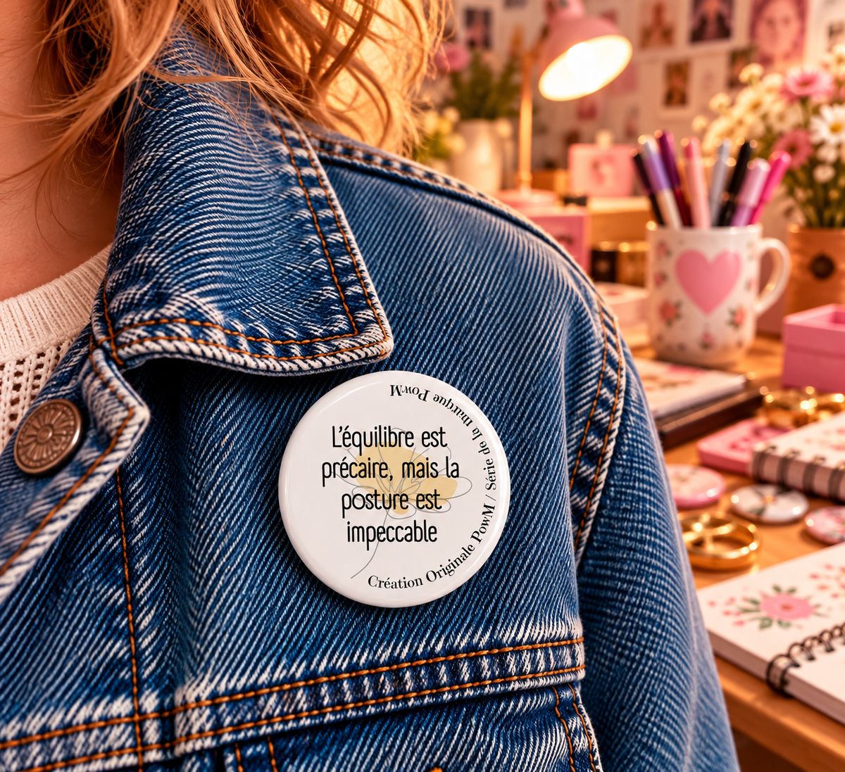 Badge Création originale PowM – « L'équilibre est pécaire..."