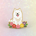 Pin's - chien et fleurs