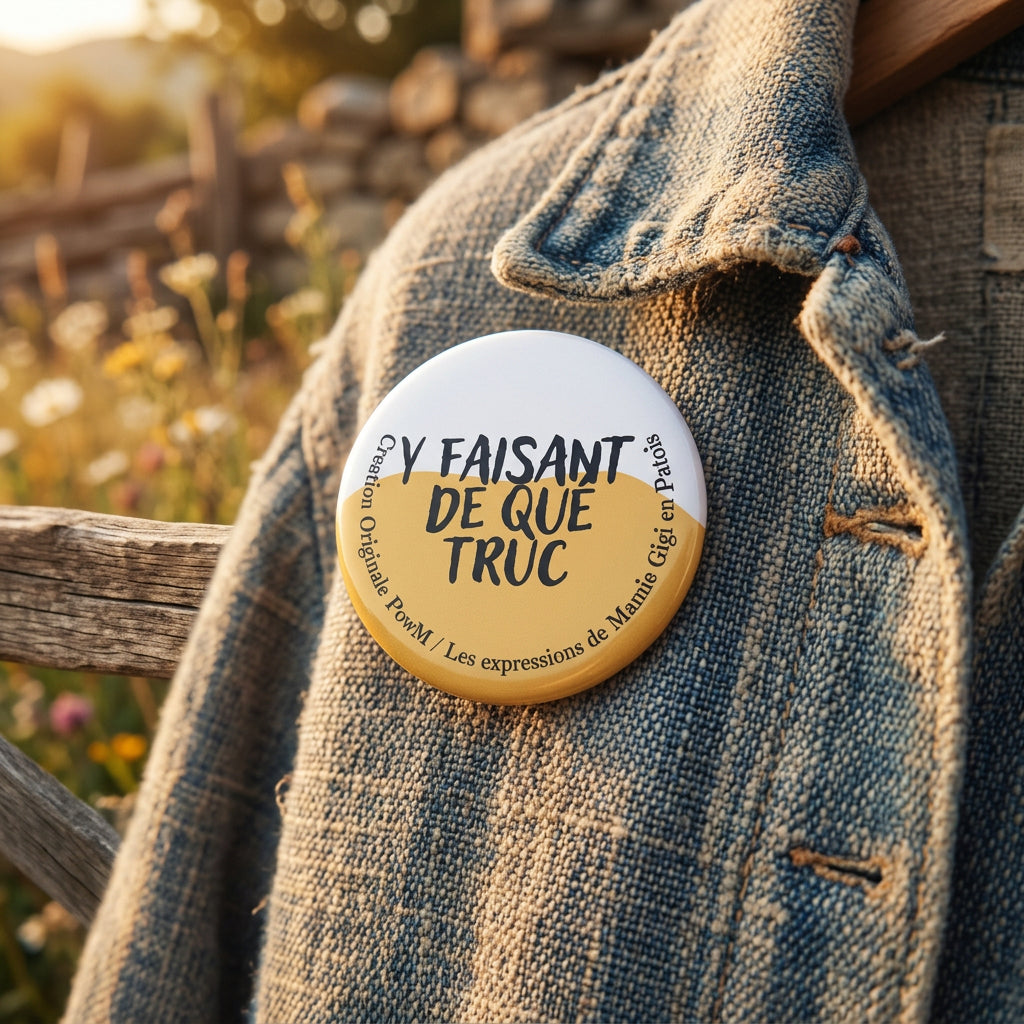 Badge rond "Y FAISANT DE QUE TRUC" — badge seul