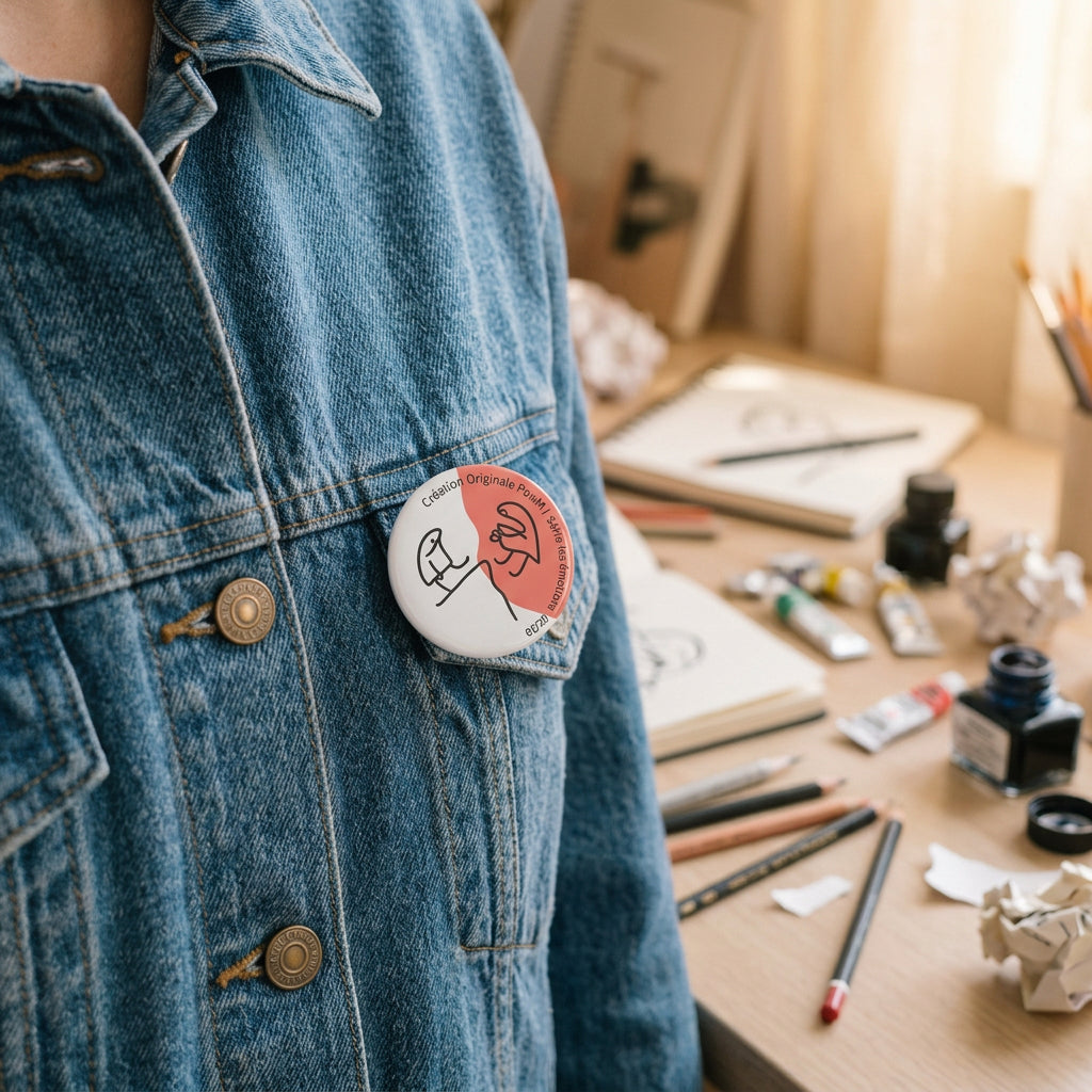 Badge rond Tête humaine avec les mains jointes — badge seul