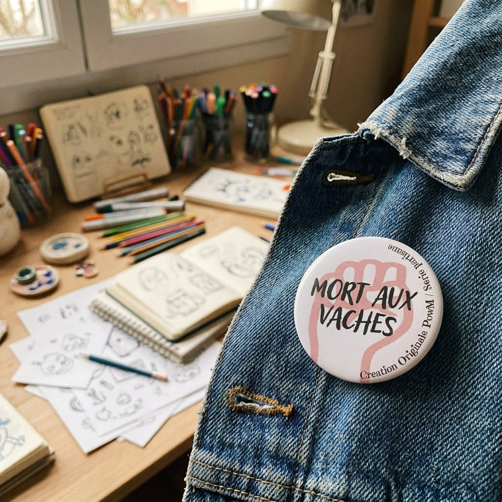 Badge rond MORT AUX VACHES — badge seul
