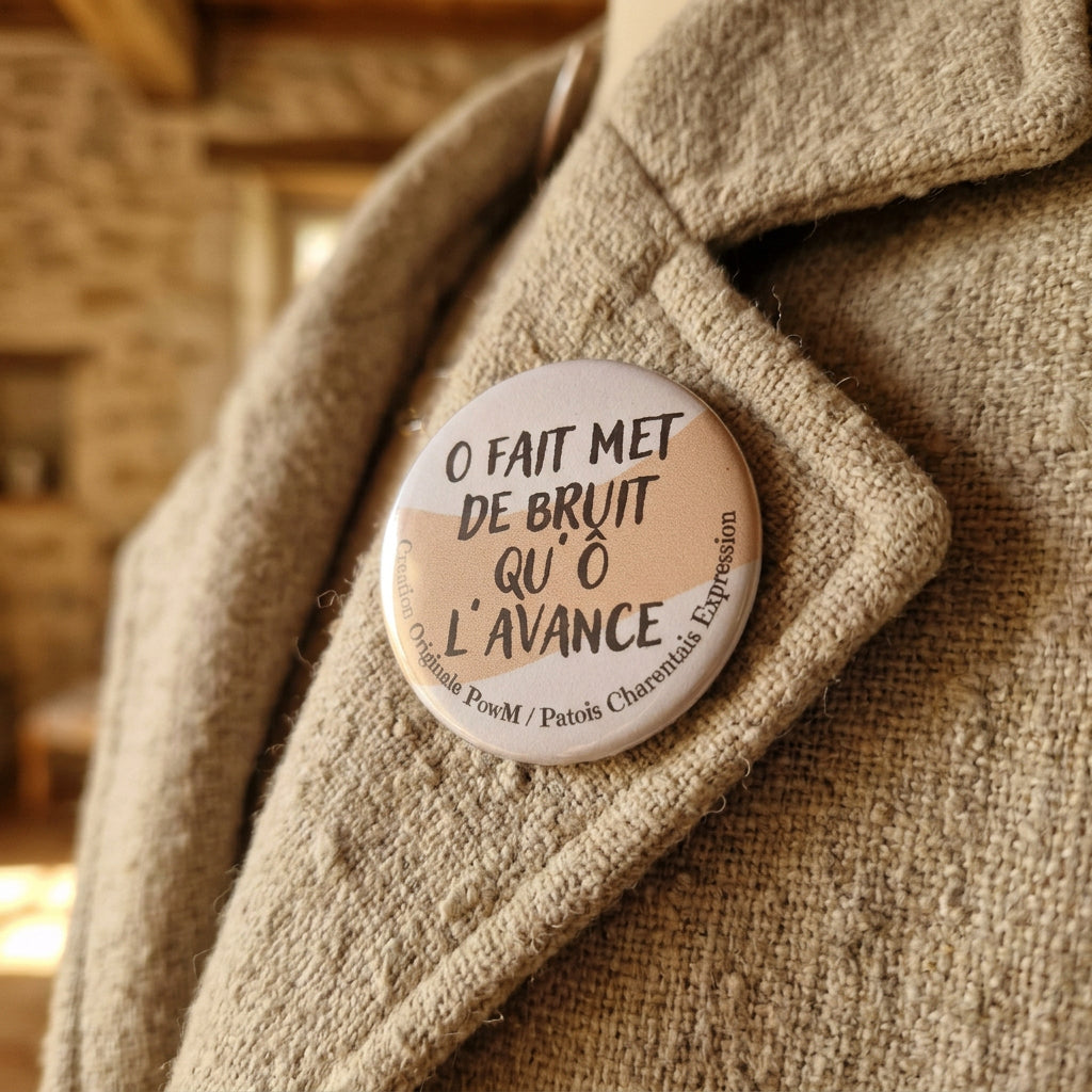Badge rond « O Fait met de bruit qu’o l’avance » — badge seul