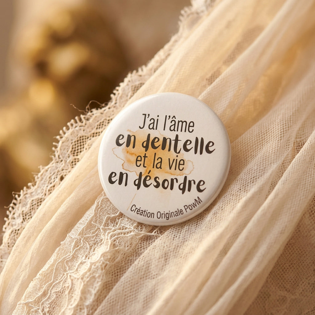 Badge rond - J'ai l'âme en dentelle — badge seul